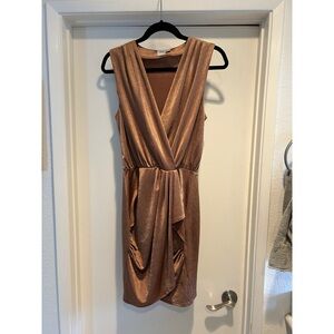 Bronze Sleeveless Draped Mini Dress